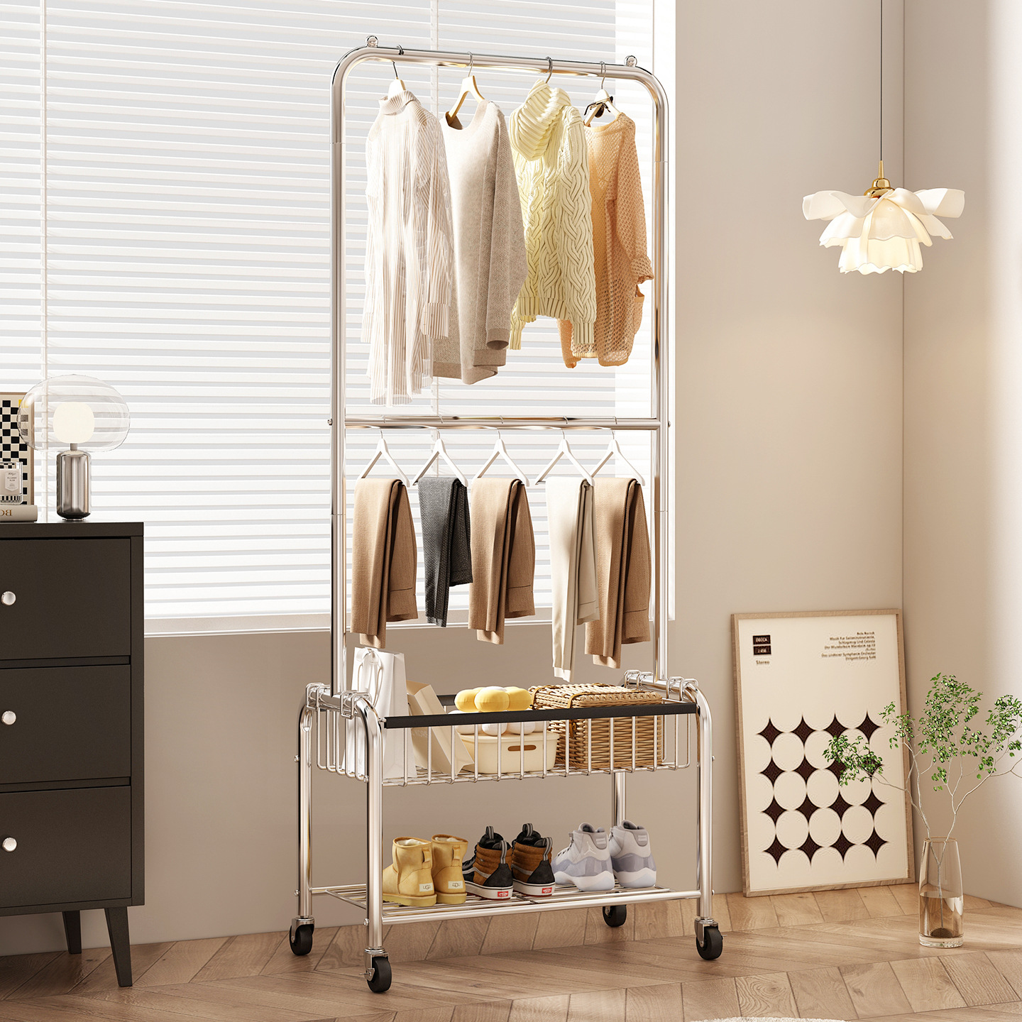 衣架落地卧室挂衣架移动轻奢衣帽架阳台晾衣架隔夜衣服收纳置物架