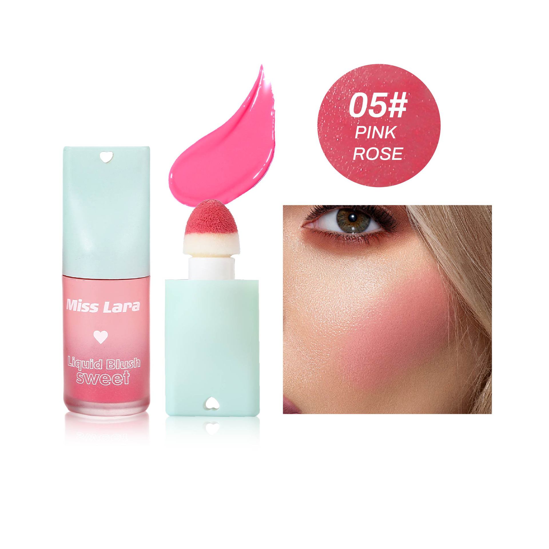 Rubor Líquido MissLara con Aplicador de Esponja, Macaron, 6 Colores, Ligero, Natural, Iluminador, Maquillaje Transfronterizo