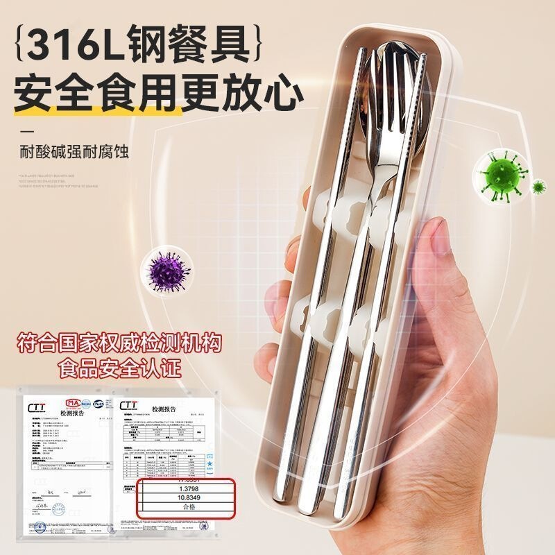 German 316 stainless steel spoon, chopsticks, and fork set, antibacterial, portable tableware three-piece set for adults and students German 316 stainless steel spoon, chopsticks, and fork set, antibacterial, portable tableware three-piece set for adults and students