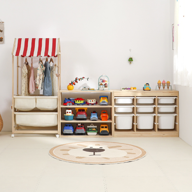 赤ちゃんのおもちゃの人形の棚の自動車の展示棚のままごとの小さい販売店のカートの実木の子供の収納棚|undefined