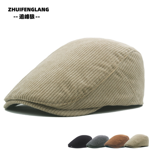 Autumn fedora hat for men, corduroy British retro artist hat, casual stylish forward hat, adjustable newsboy hat