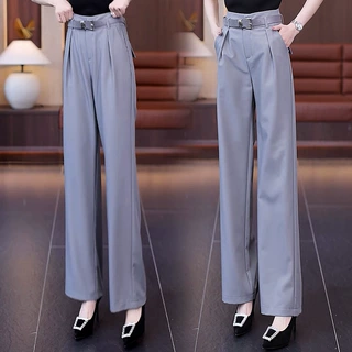 高档高级感灰色裤子女2025年新款西装阔腿裤春夏款时尚小个子直筒