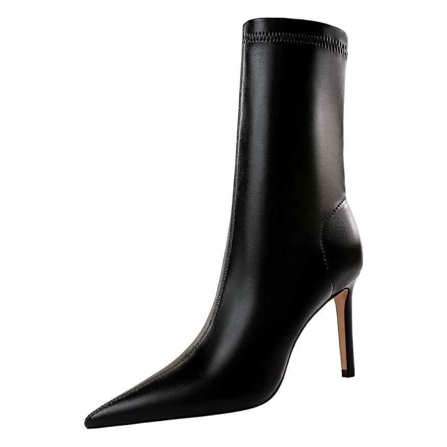 315-12 estilo europeo y americano moda de invierno simple stiletto tacón alto señaló sexy discoteca adelgazamiento botas cortas botas finas de mujer