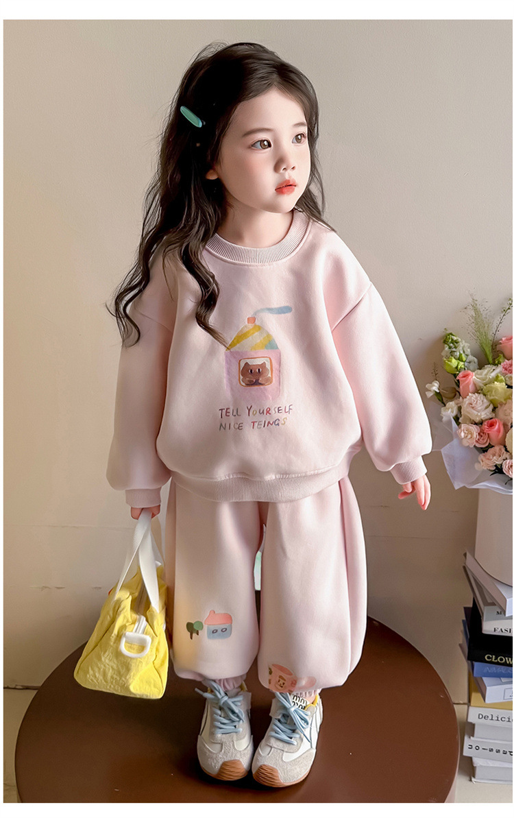 Girls Cartoon Printing Set 2025 Autumn New Children's Korean Version Sweater Sweatpants Long-sleeved Knitted Two-piece Set Trendy_voghion.com