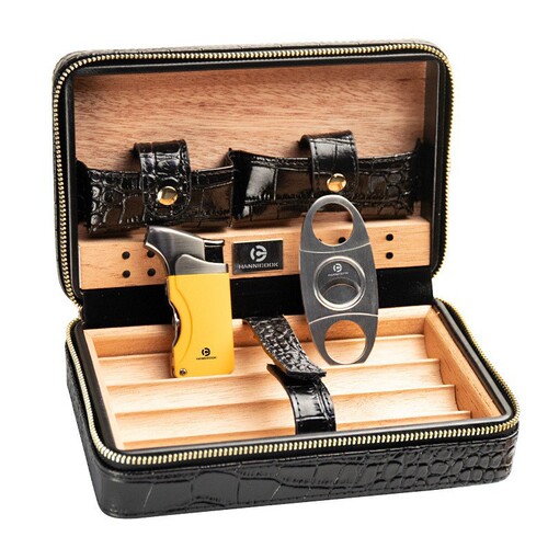 Cigar box portable set cigar humidor tool three-piece leather box cigar box lighter cigarette box