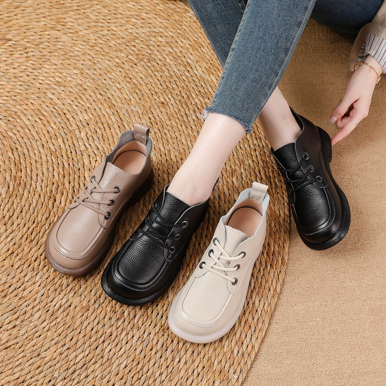 3295 новые осенние и зимние кожаные женские сапоги среднего и пожилого возраста женская обувь удобная дикая короткая обувь мягкая кожа мягкая подошва