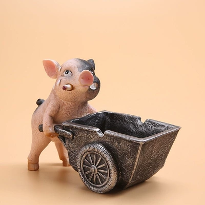 2026 New Trendy Large-Capacity: Car ashtray - pig-on-a-cartblack