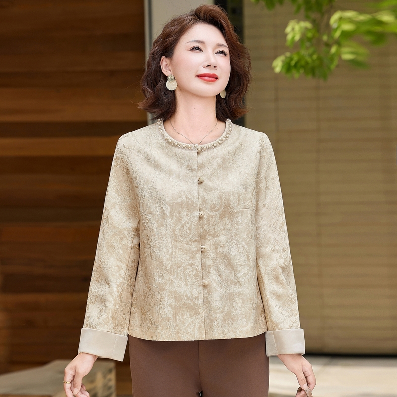 妈妈春秋装小香风外套气质高端钉珠中老年女装轻国风夹克开衫衣|undefined