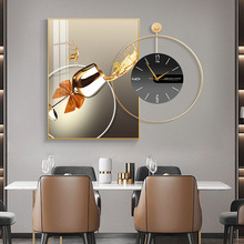 餐厅背景墙装饰画5d立体2023新款组合画现代简约大气餐厅时钟挂画