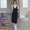 2021 spring dress new V-neck French retro style long skirt women’s slim waist sleeveless suspender dress