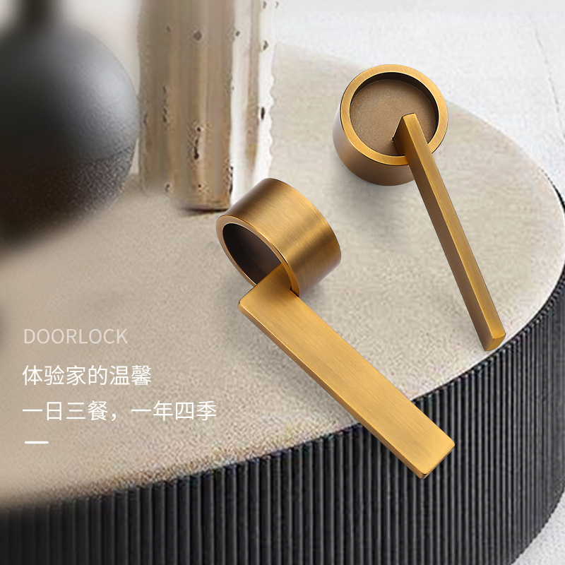 Indoor solid wood thick door lock zinc alloy 72 partition lock bedroom silent handle lock black minimalist room copper door lock