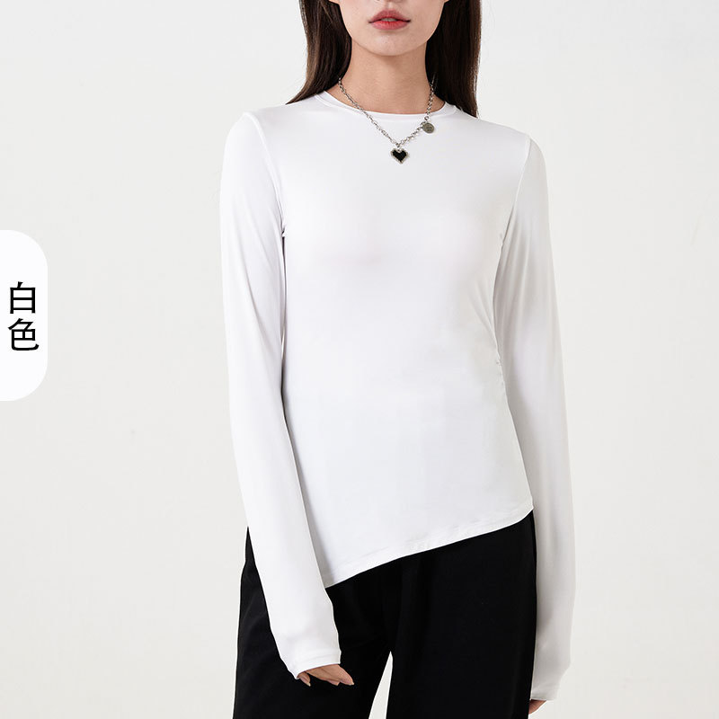 Primavera y verano nueva yoga de doble capa nube camisa suave de las mujeres cuello redondo dividido apretado deportes fitness superior desgaste exterior camisa de fondo