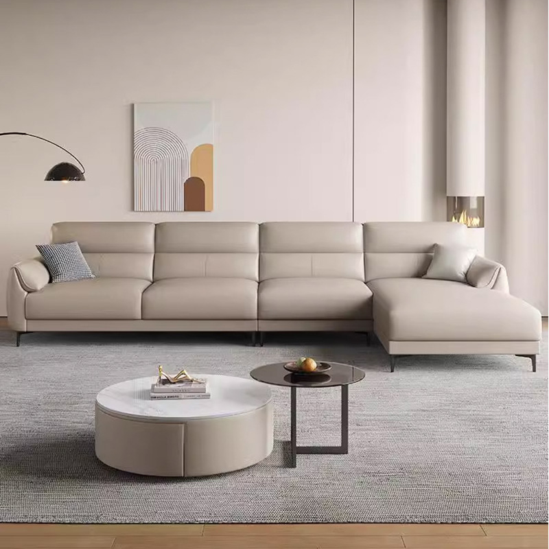 Selección estricta de arena de cuero real, moderno y simple, sala de estar de tamaño pequeño, línea recta de respaldo alto, sofá de cuero italiano de primera capa