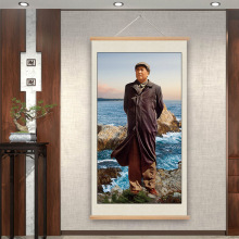 毛主席画像墙画木轴挂画办公室中堂装饰画伟人主席像全身像挂轴画