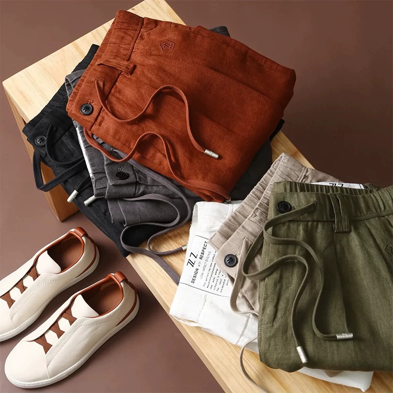 Итальянский легкий и экстравагантный! Шкаф 8K! Влажный и дышащий! Летняя мужская тонкая холодная льняная шорты повседневные укороченные брюки