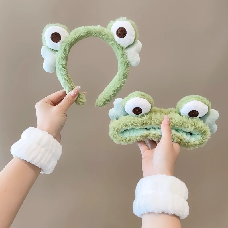 Lindo Rosa lavado de cara banda de pelo de las mujeres a prueba de humedad banda de muñeca banda de pelo absorbente de tres piezas conjunto máscara facial diadema especial