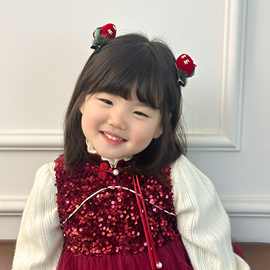 新款韩系立体新年酒红气氛苹果喜乐发夹顶夹发饰