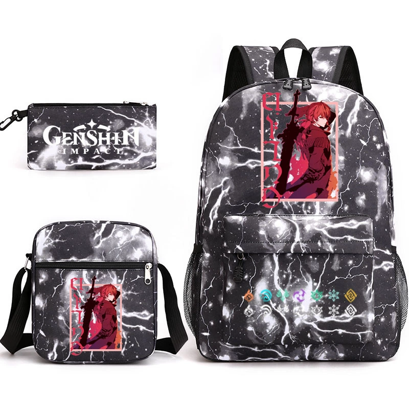 Backpack set (Genshin) 3‑piece — backpack, one‑shoulder bag, pencil case, assorted colors