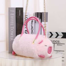 卡皮巴拉斜挎包卡通毛绒包时尚通勤手提单肩包水豚手拎单肩斜跨包