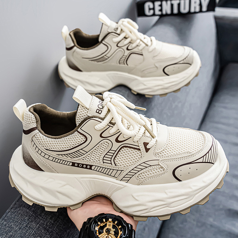 Cross-border Four Seasons nuevos zapatos de papá de suela gruesa para hombres, zapatos deportivos casuales transpirables de malla para estudiantes, zapatos de hombre todo fósforo ins