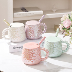 ins風輕奢杯子高顏值陶瓷馬克杯女帶蓋勺辦公室咖啡杯情侶牛奶杯