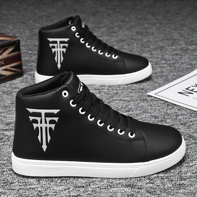 Herr high top casual sneakers i läder halkfria andningsbara vita_voghion.com