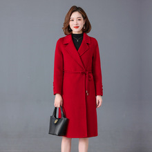 中老年女装中长款大衣风衣西装领开衫妈妈新款双面呢羊毛呢子外套