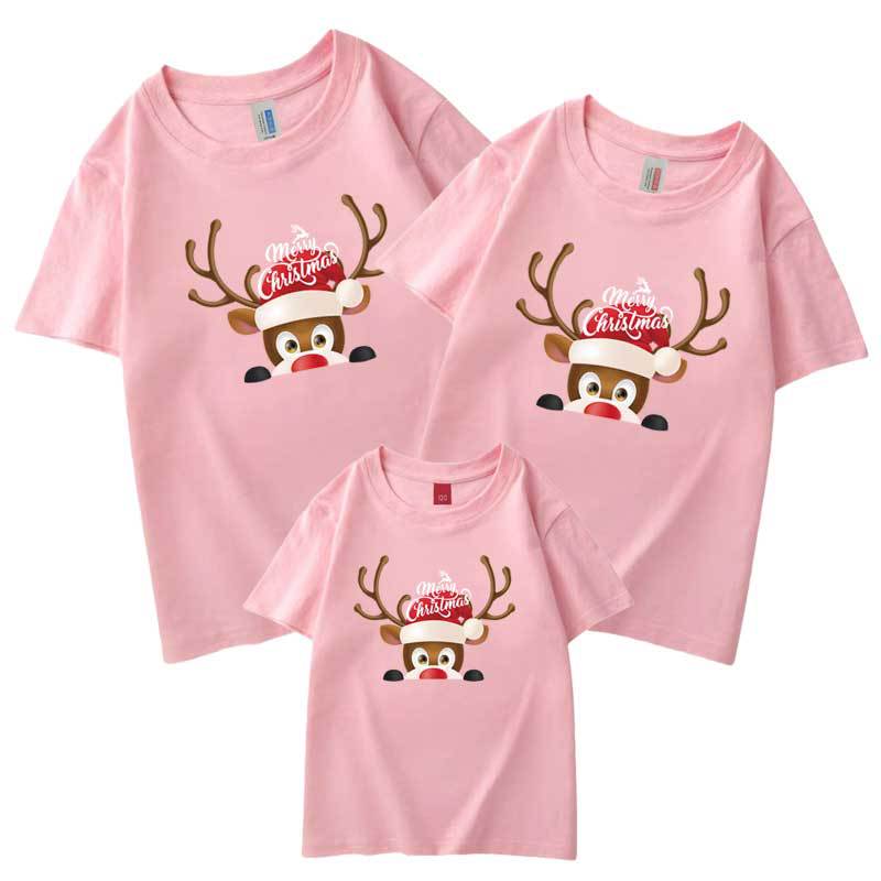 2022 Año Nuevo padre-hijo desgaste de manga corta Camiseta familia decoración del hogar una familia de tres o cuatro Navidad Año Nuevo ropa de actividad