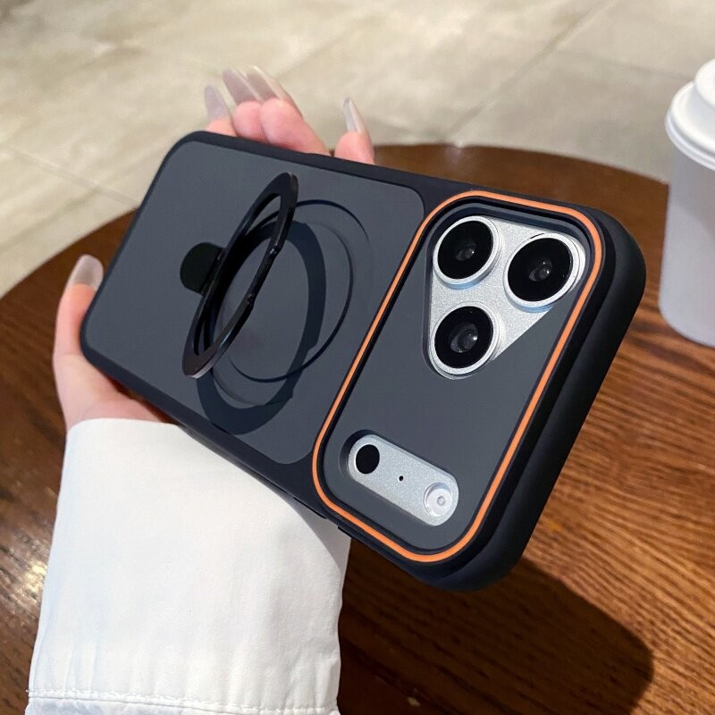 Marco transfronterizo gran ventana para iPhone17pro teléfono móvil Apple 14 / 13 sensación de piel esmerilado soporte de succión magnética