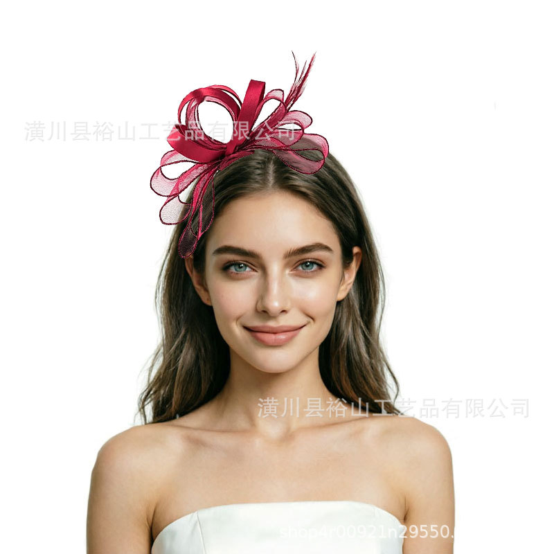 Cross-border bestseller bridal European and American fashion versatile mesh feather headpiece for parties, banquets, and horse racing festivals