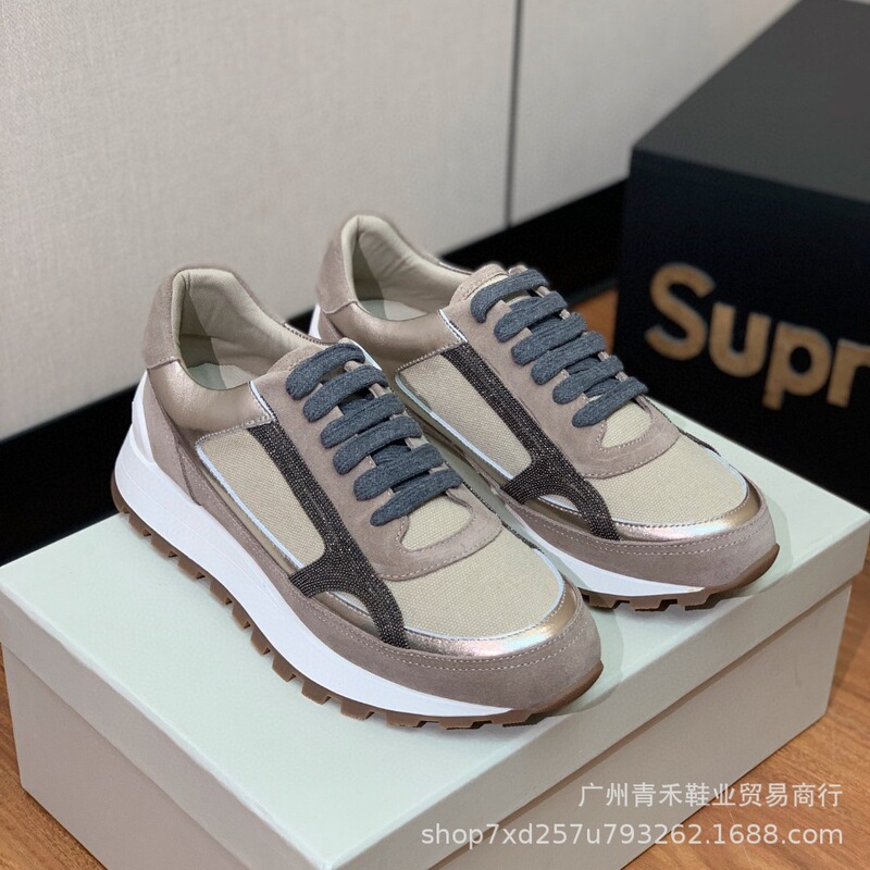 European and American BC classic beaded leather stitching thick bottom round toe lace-up fashion comfortable casual shoes sneaker