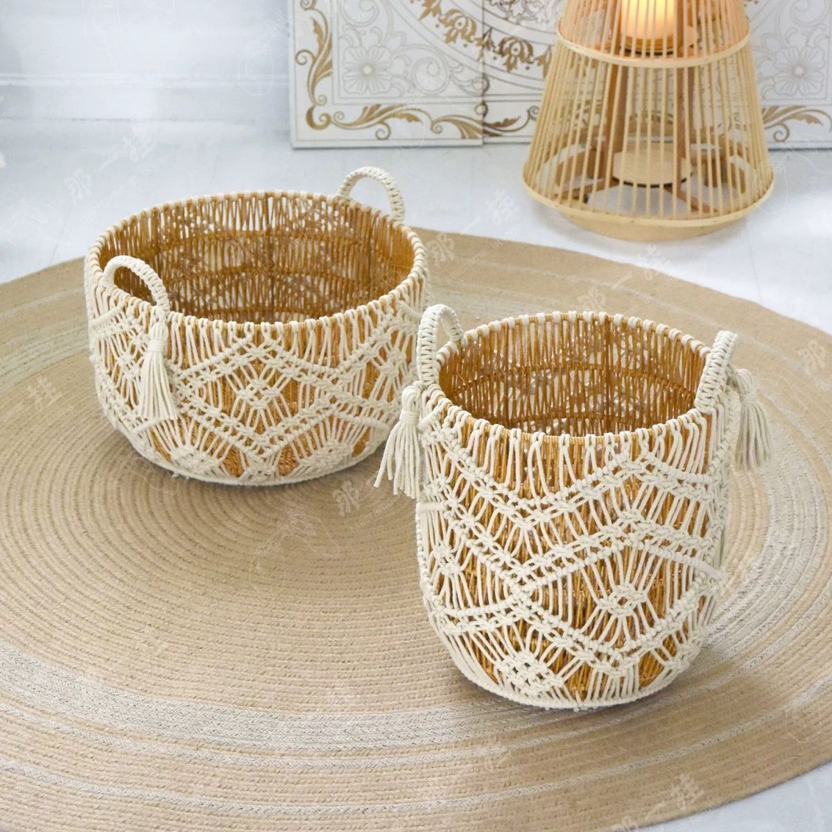 Y9I Rattan Hand-Woven Wavy Dirty Clothes Basket Clothes Storage Toy Clothes Basket Dirty Bathroom Household Laundry Basket
