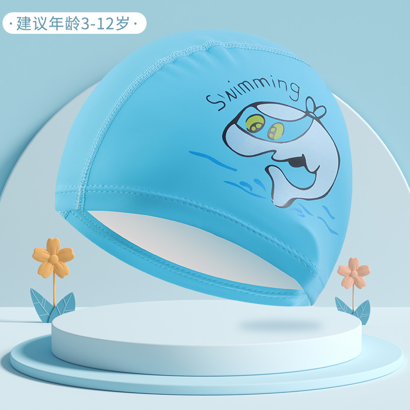 Logo personalizado sombreros de natación para niños recubiertos PU dibujos animados lindos niños y niñas impermeables gorras de protector de orejas fábrica directa