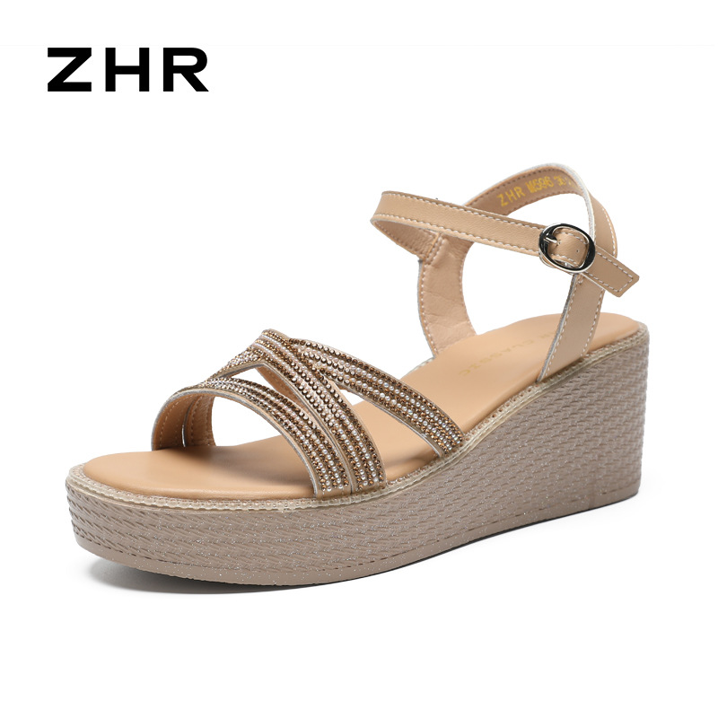Sandal cao gót nữ đính đá phong cách cổ tích, gót xuồng 6.5 cm — M596 màu sâm panh
