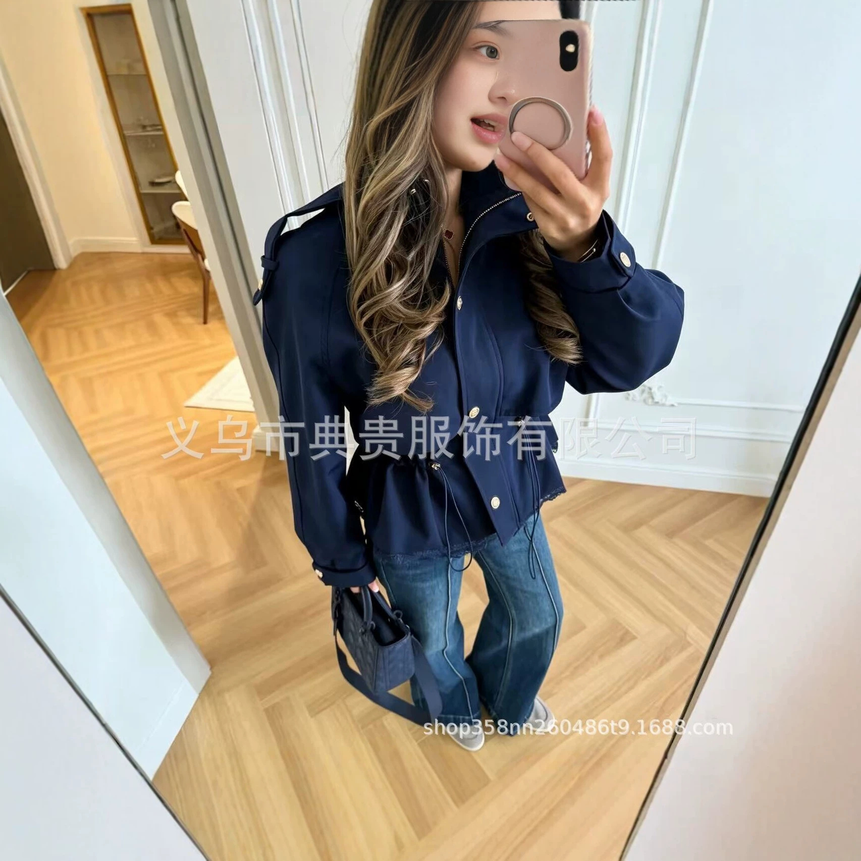 Cross-border women's fashion European and American style lace patchwork trench coat, elegant drawstring waist slimming jacket with a unique design