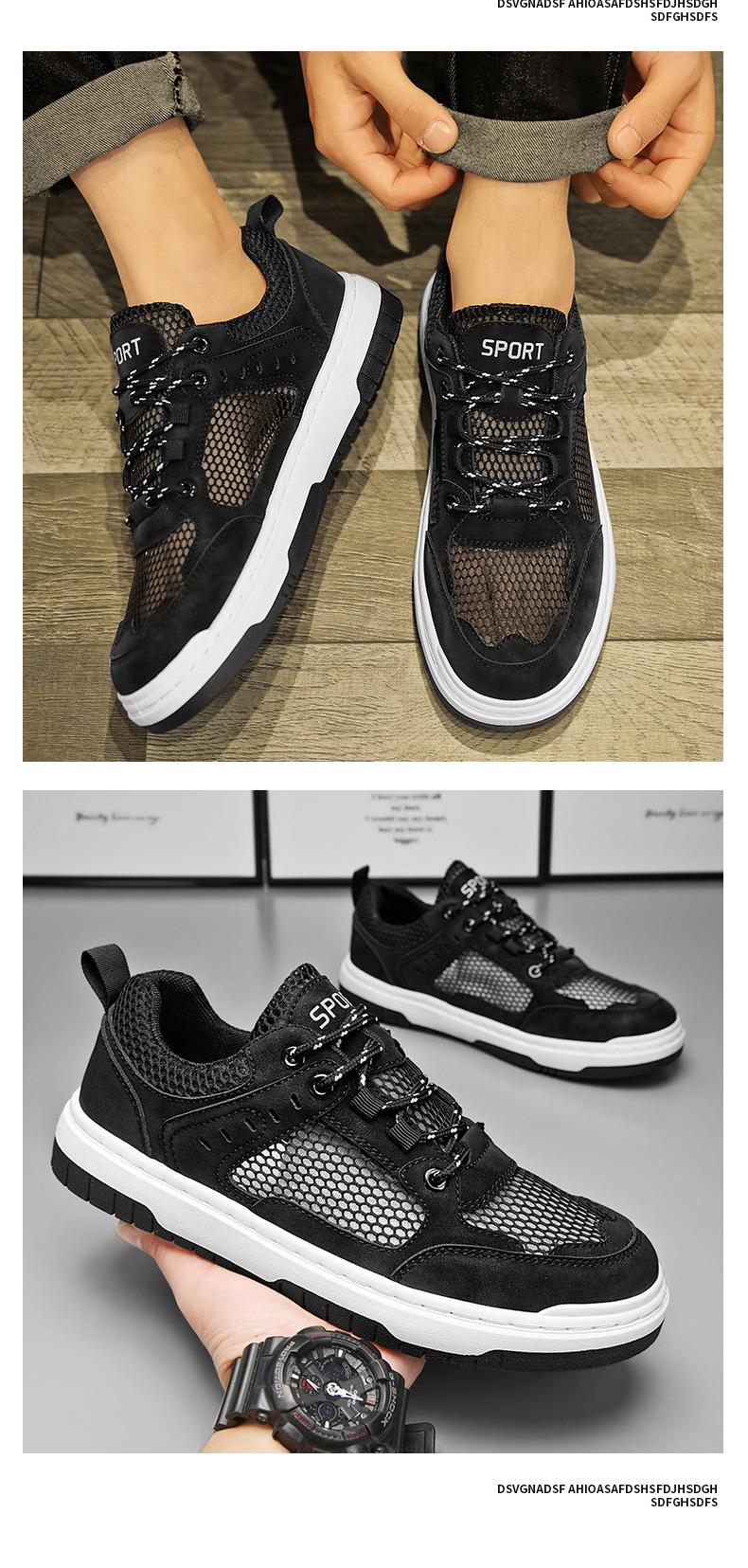 Herr Skateskor Sommar Andningsbara Deodorant Mesh Tunn Sektion Ihålig Casual Sport Herrskor Ungdom All Match Vita Skor_voghion.com