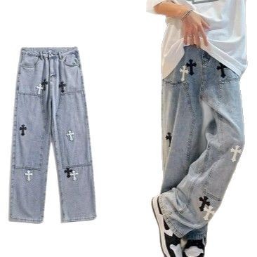 Cross-Shape Jeans for Men: Summer Vibe, High-Street IG-Fashion Brand, Straight-Leg Wide-Leg Pants with a Relaxed, Designer-Approved Niche Appeal