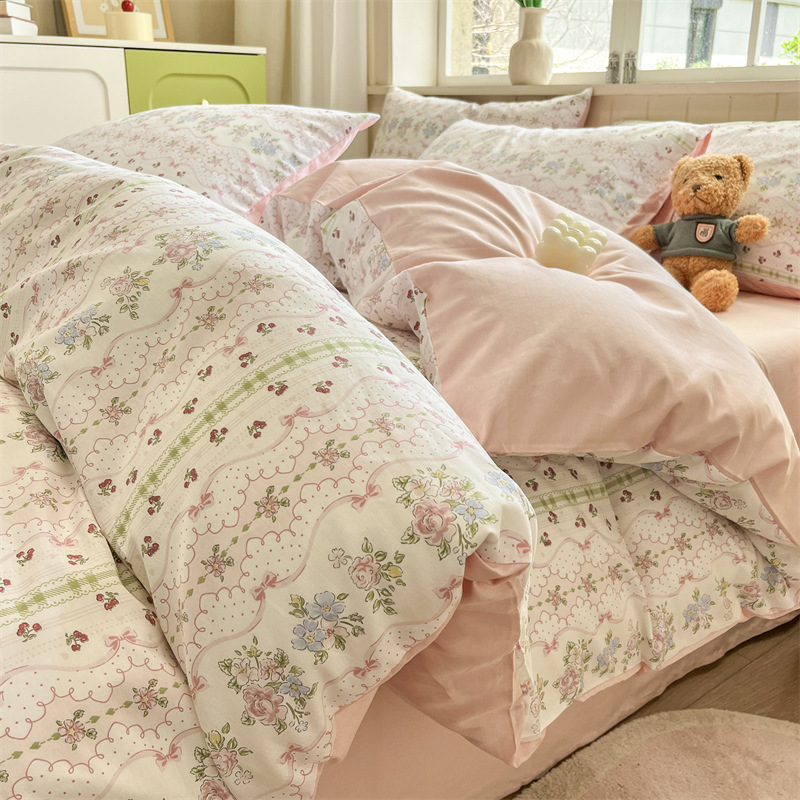 Inswind pequeña flor de algodón cama de cuatro piezas set de algodón puro 2025 nuevo dormitorio sábanas de cama sábanas