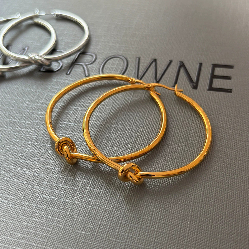 European American French-style Knotted Metal Silver Large Plain Circle For Women, Light Luxury, High-end, Unique And_voghion.com