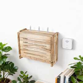木质跨境路由器收纳盒遮挡箱机顶盒光猫插排插座电线板壁挂收纳盒