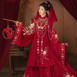 花嫁明制汉服婚服立领斜襟齐腰云肩重工刺绣大红套装