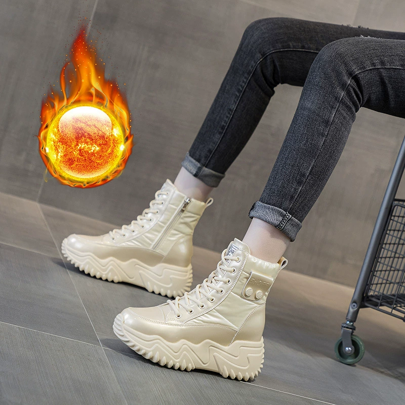 25 новых зимних теплых коротких ботинок из натуральной кожи на толстой подошве с флисовой подкладкой, женская обувь, женские повседневные зимние ботинки на платформе