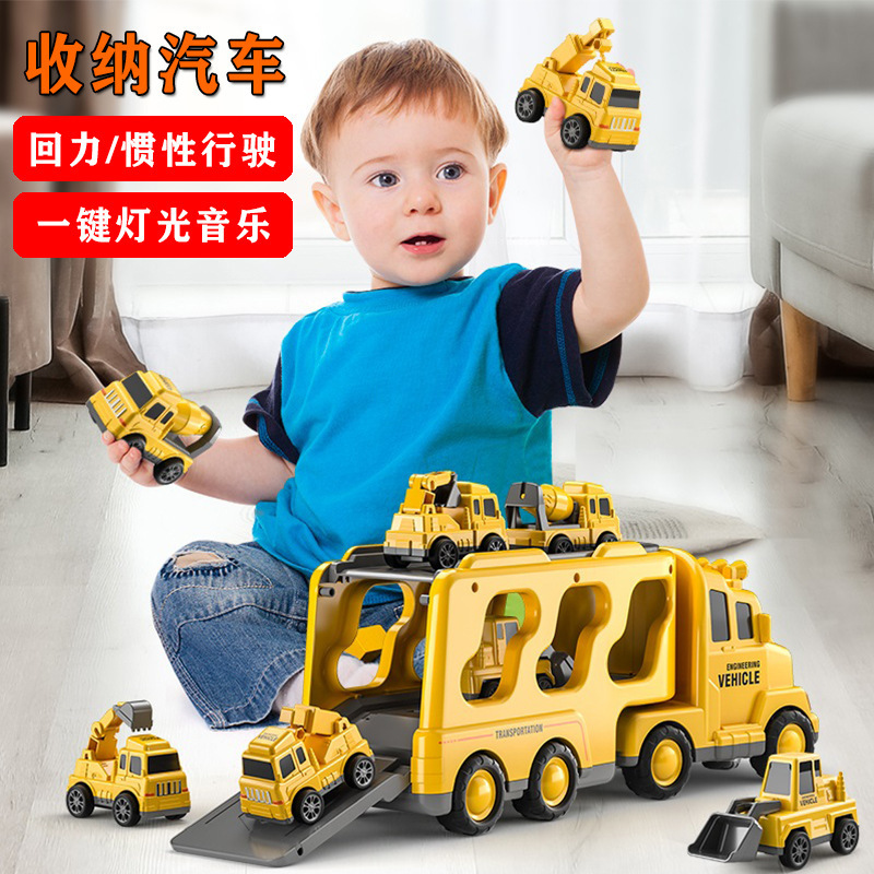 7-in -1 engineering transporter toy 0-3 years old boy children crane excavator light music fire inertia car