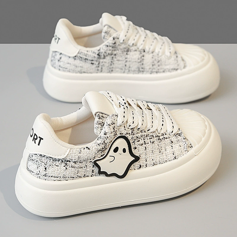 Высокое значение холста туфли маленькие белые туфли 2024 осень-лето новые раковины маленькие призрачные туфли большие туфли с толстой подошной ракушкой