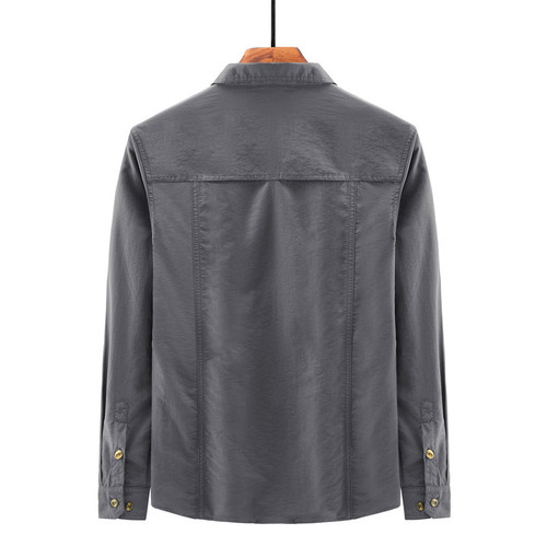 Men's Long-Sleeve Quick-Dry Shirt for Spring and Summer, Outdoor Breathable Loose Work Shirt, Thin Quick-Dry Clothing with Printed Logo