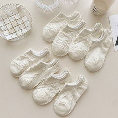 Spring and Summer Women's Invisible Socks: Cotton, Sweat-Absorbent, No-Show Design, Breathable, with Subtle Embossed Pattern—Anti-Slip, Low-Cut Cotton Socks