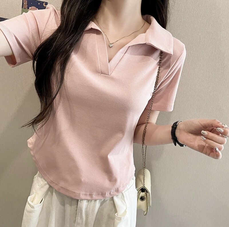 Slimming Irregular Hem Polo Collar Shirt (Collared) 210g 40 Count 1×1 Ribbed Cotton (92 Cotton 8 Ammonia