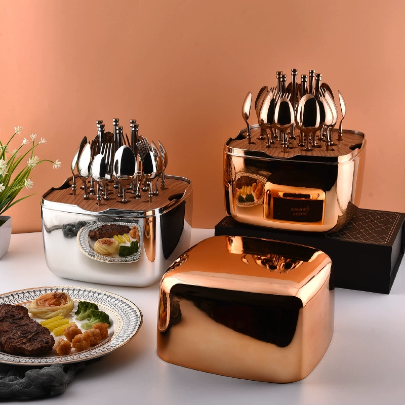 Tableware, set, golden gift box, 24 pieces, pink gold