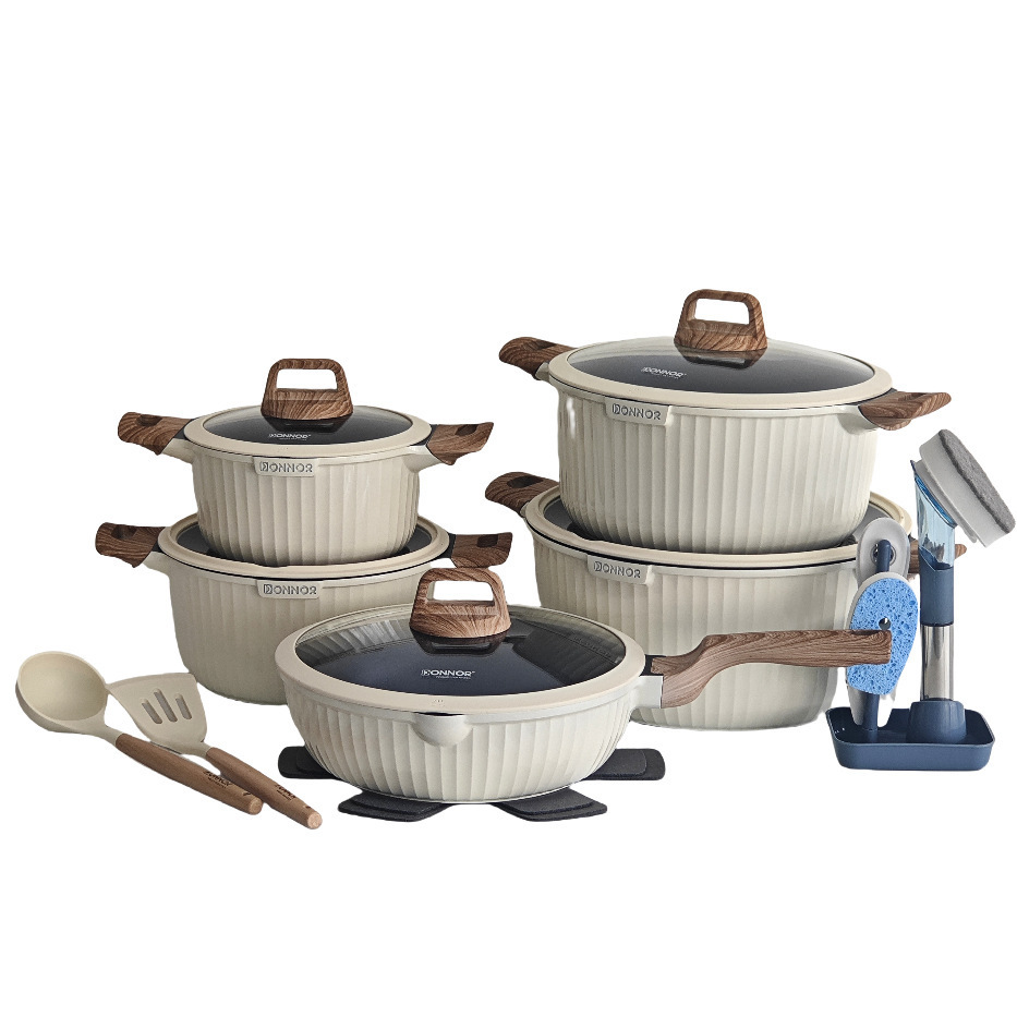 DONNOR 21 piezas de conjunto de cocinas de aluminio verticales antiadherentes, platas de mármol de aluminio