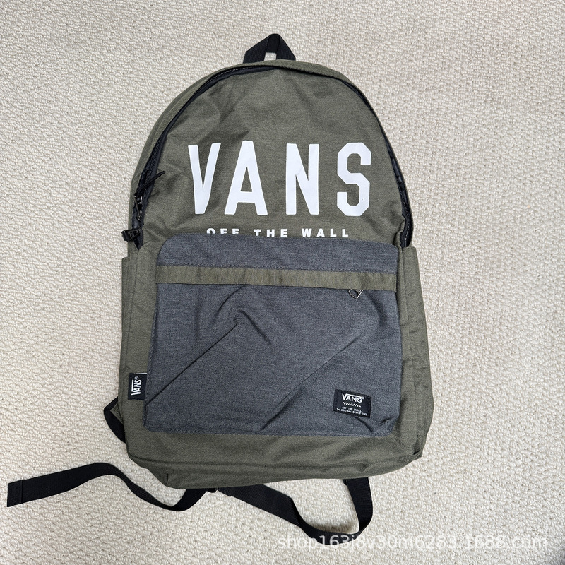 V@Ns Vans New Backpack Couple School Bag Travel Bag Large Capacity Computer Bag Fashionable Military Green Dark Gray Splicing